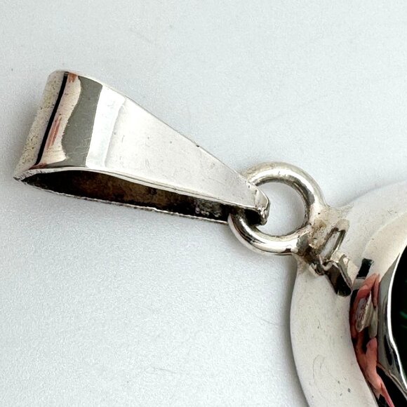 Taxco .925 Sterling Silver & Malachite Oval Pendant Vintage Gift - Picture 8 of 8